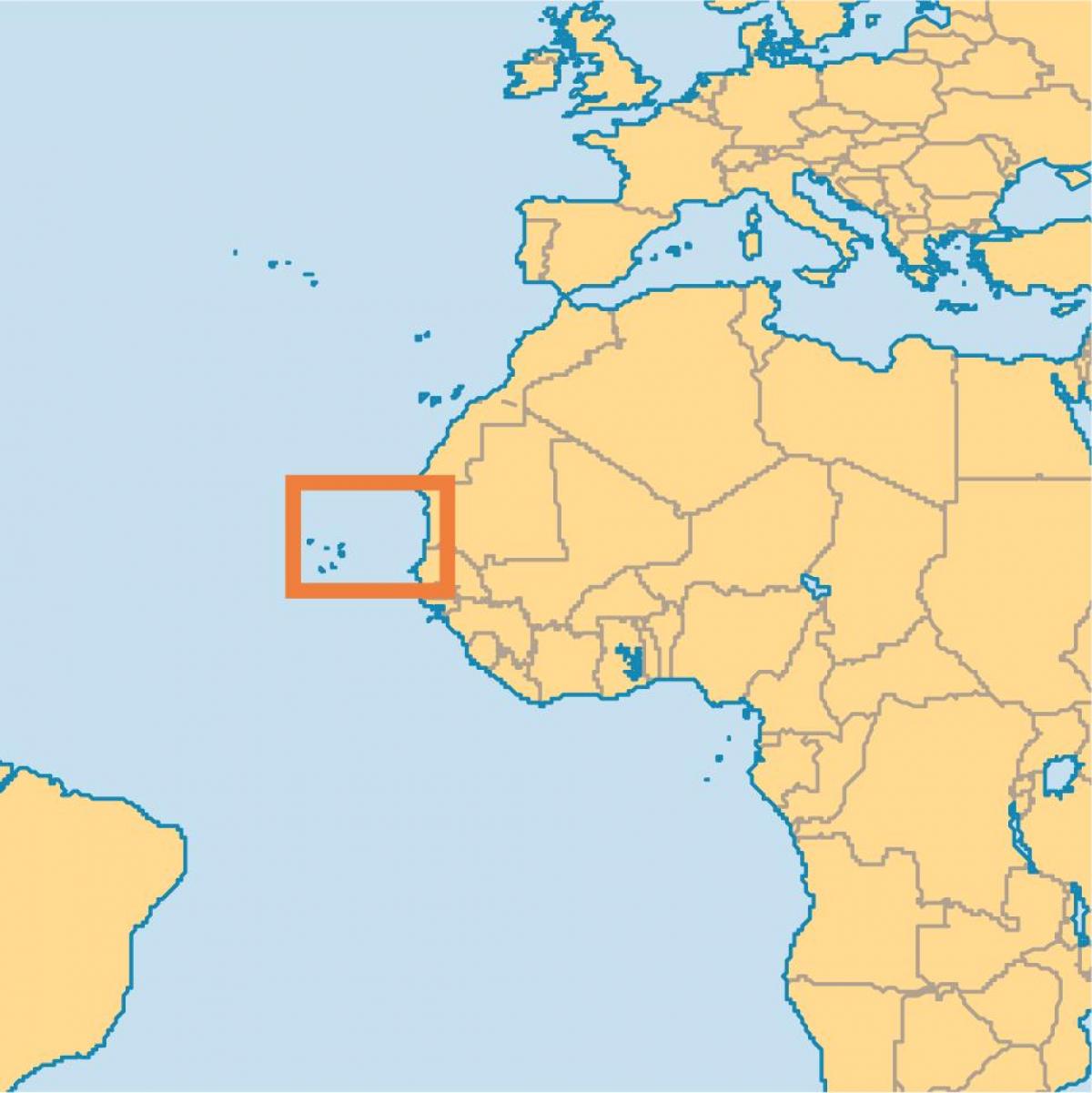 mostra di Capo Verde nella mappa del mondo